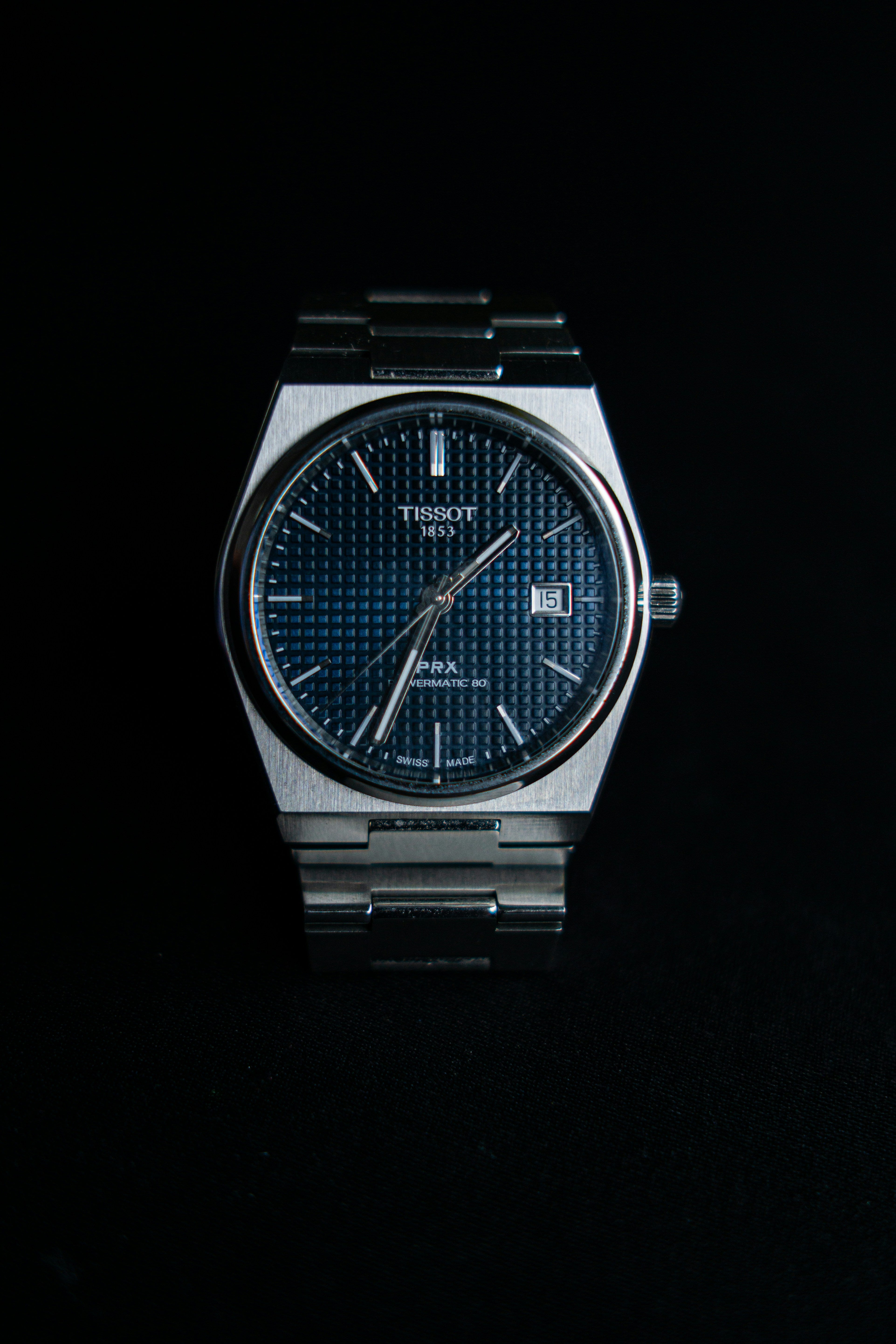 Tissot PRX Black dial with silver chain