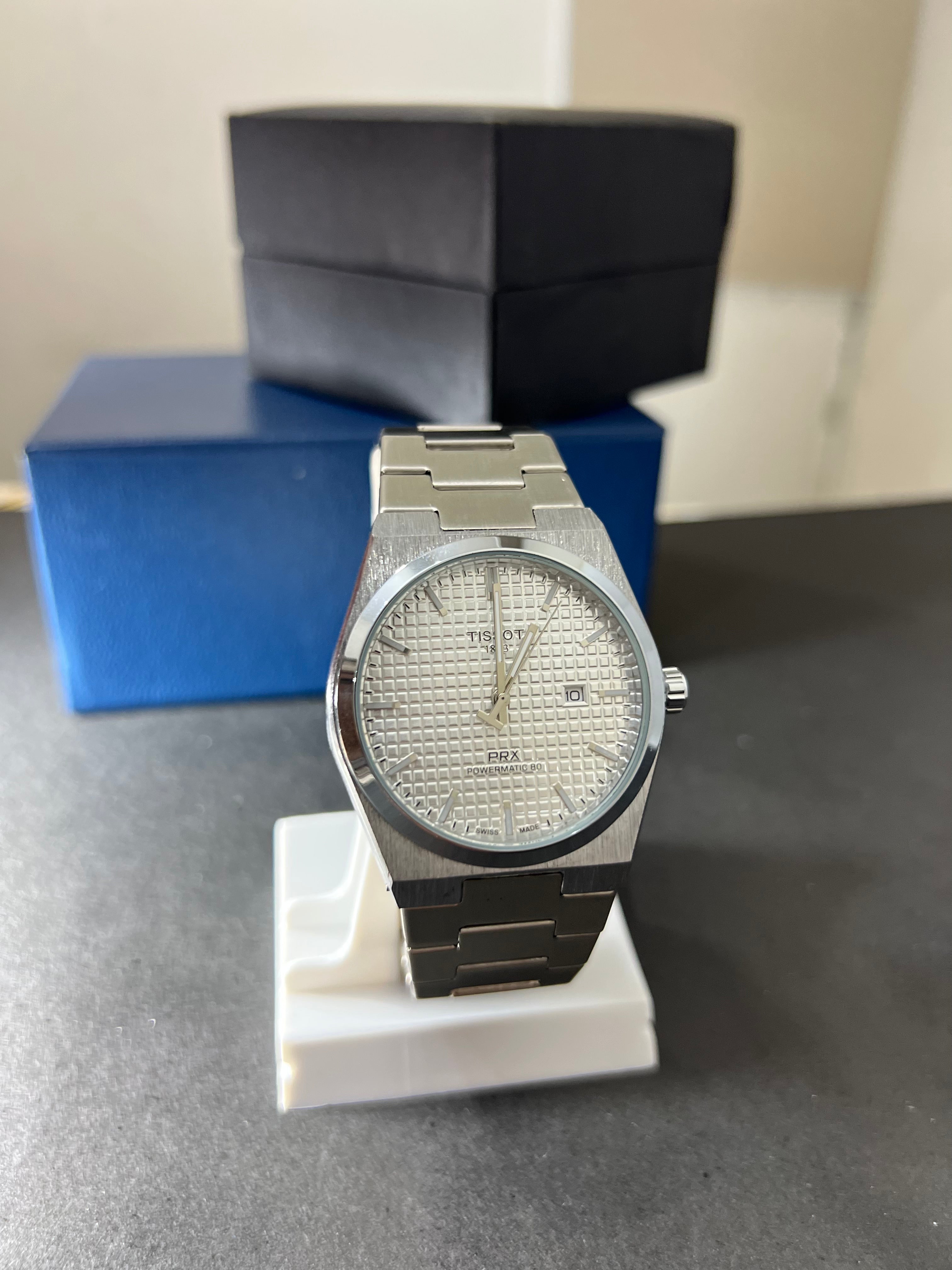 Tissot PRX white dial with silver chain